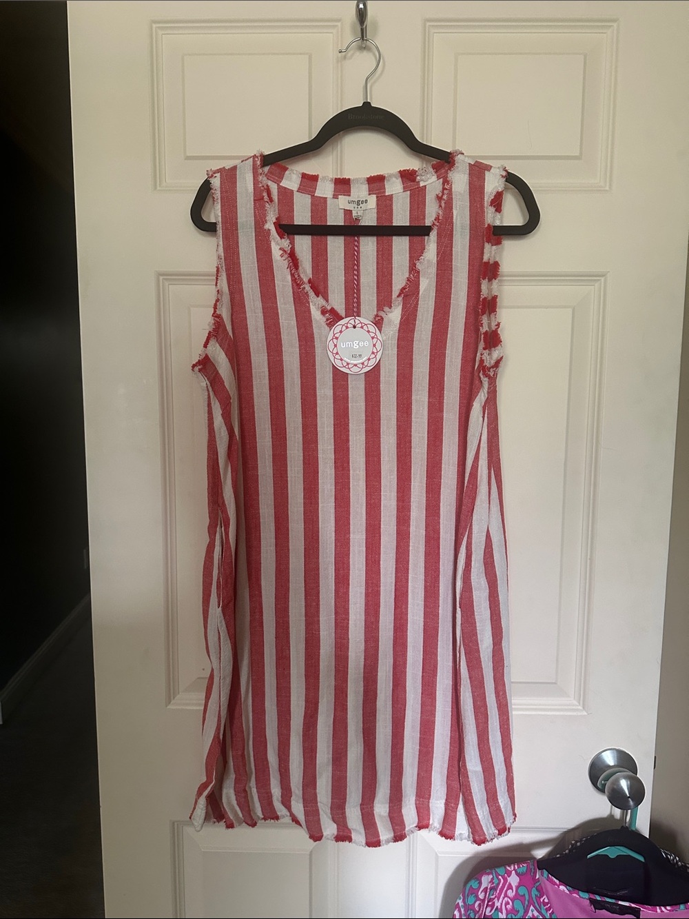 Umgee Red and White Striped Sleeveless Tunic Top
